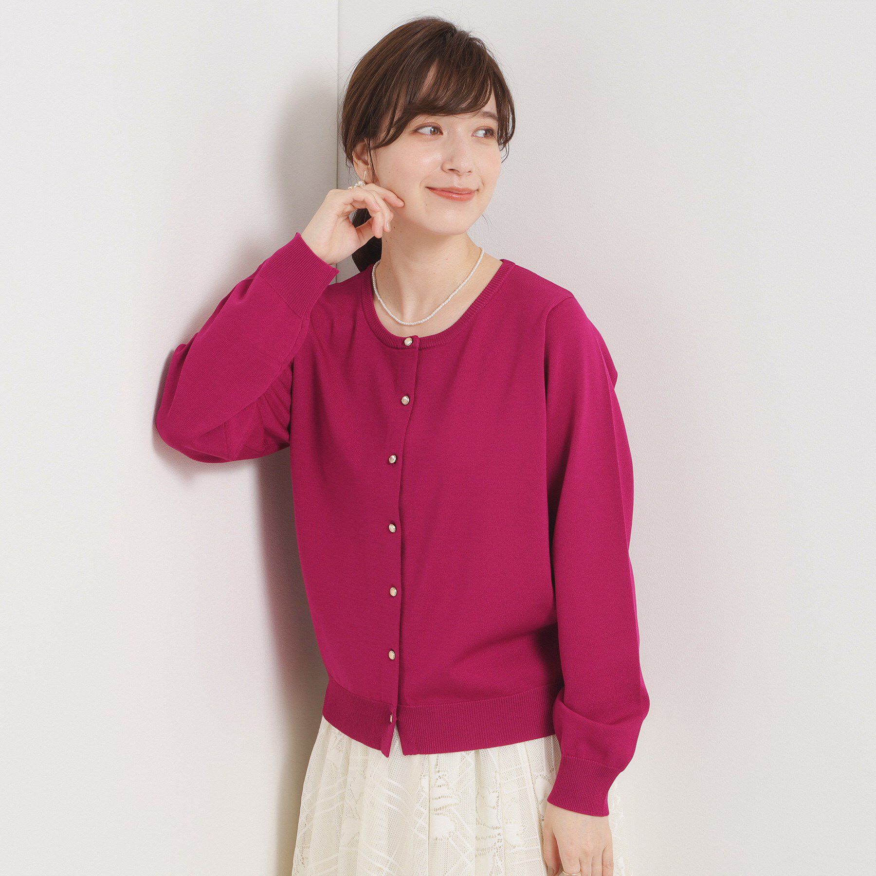 ITS&rsquo;DEMO「【縮みに強い／洗濯機OK】クルーニットカーディガン」|カーディガン|ピンク(074)