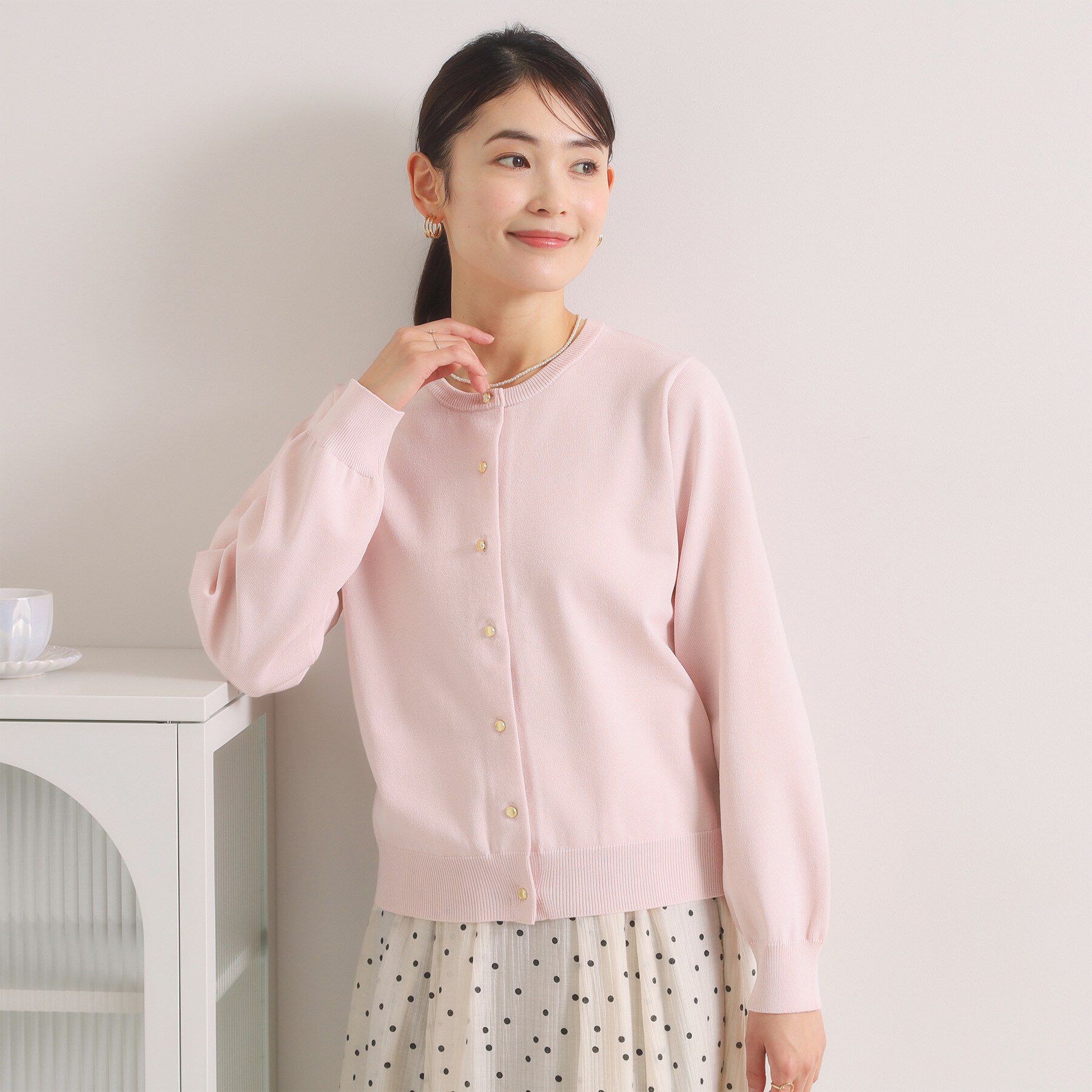 ITS&rsquo;DEMO「【縮みに強い／毛玉防止／洗濯機OK】タフニットクルーカーディガン」|カーディガン|ライトピンク(070