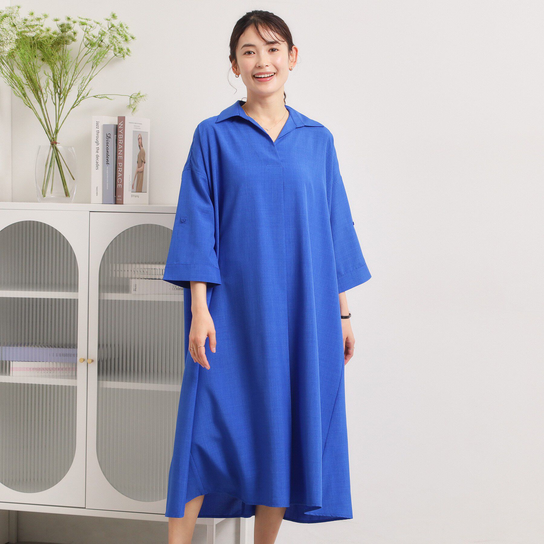 ITS&rsquo;DEMO「【UVケア／洗濯機OK／接触冷感／吸水速乾】麻調合繊スキッパーワンピース」|ワンピース|ブルー(093)