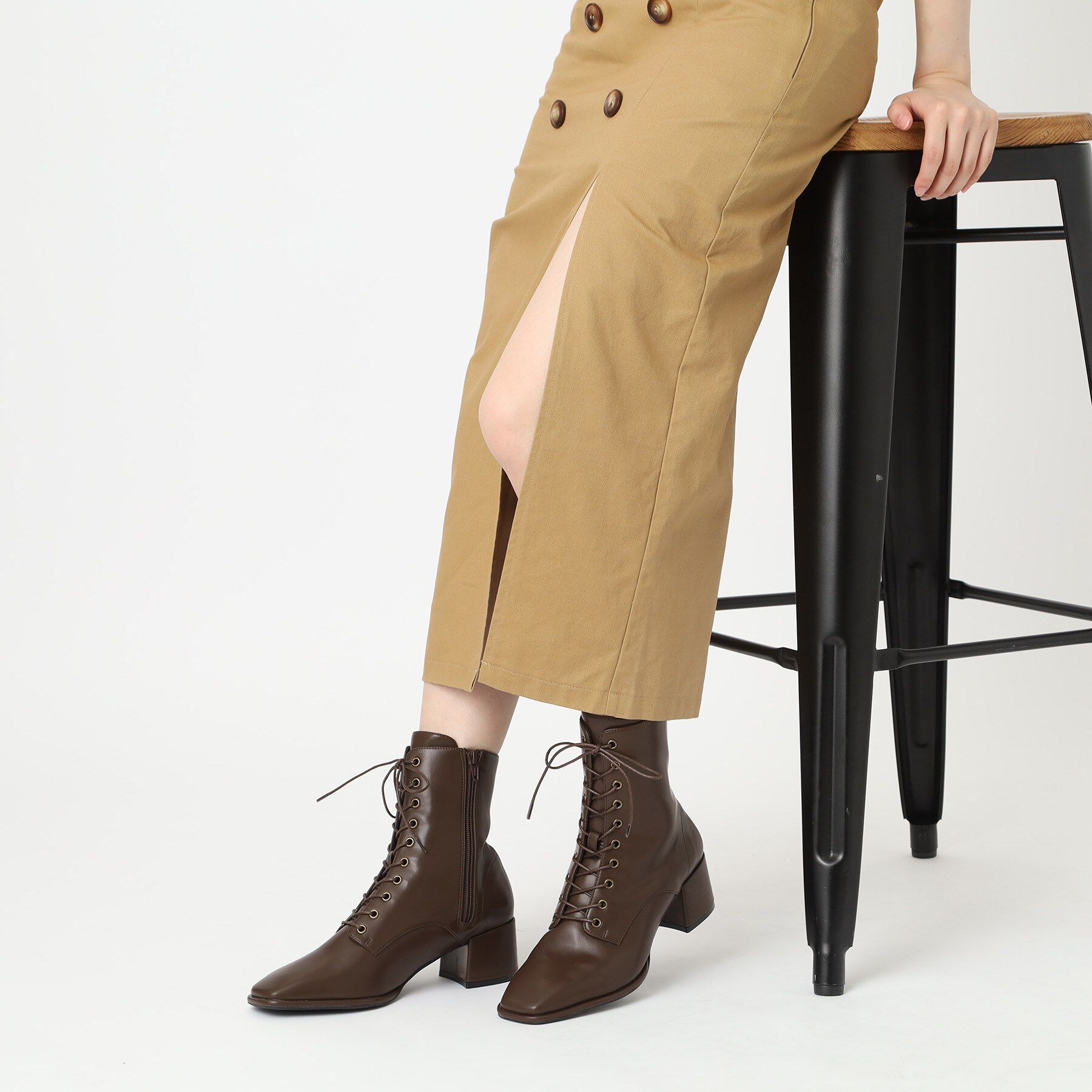 ESPERANZA「レースアップミドルヒールブーツ」|ショートブーツ|