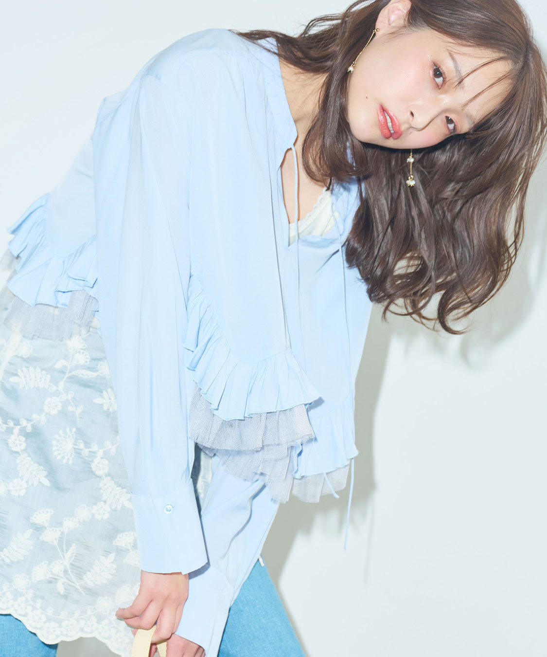 COCO DEAL「ヘムフリルブラウス」|シャツ・ブラウス|サックス