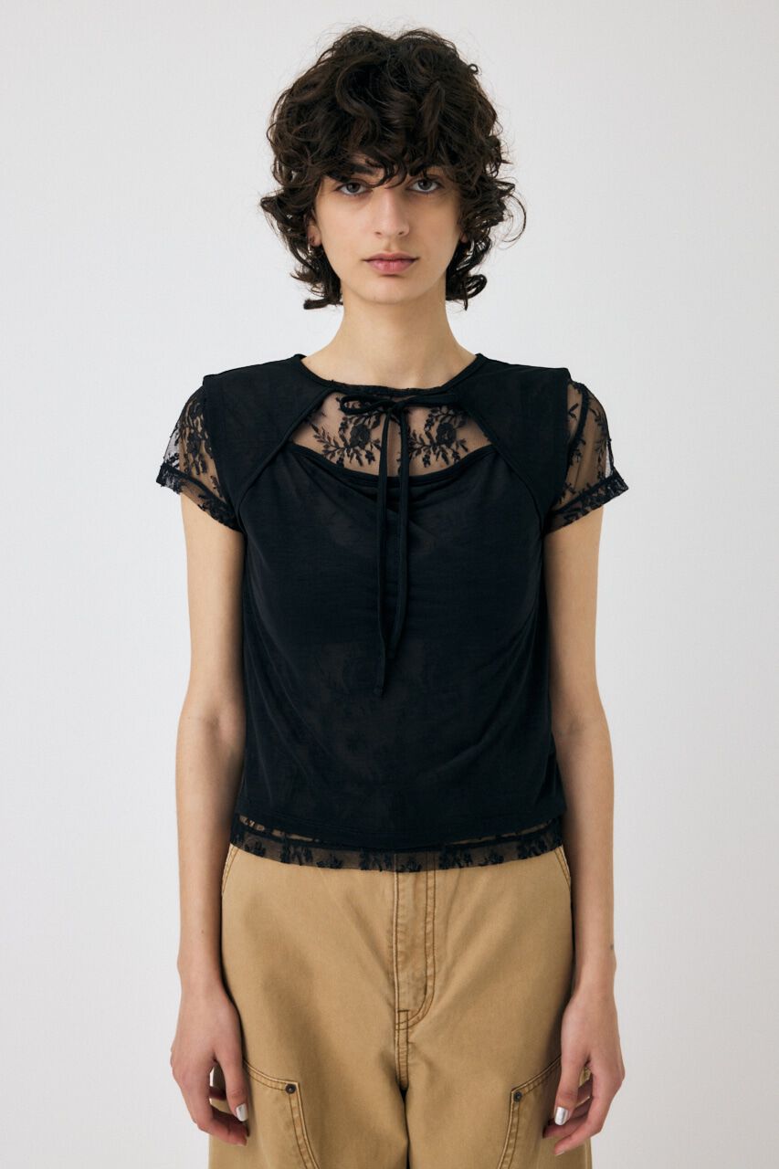 MOUSSY「LACE LAYERED OPEN NECK トップス」|Tシャツ・カットソー|