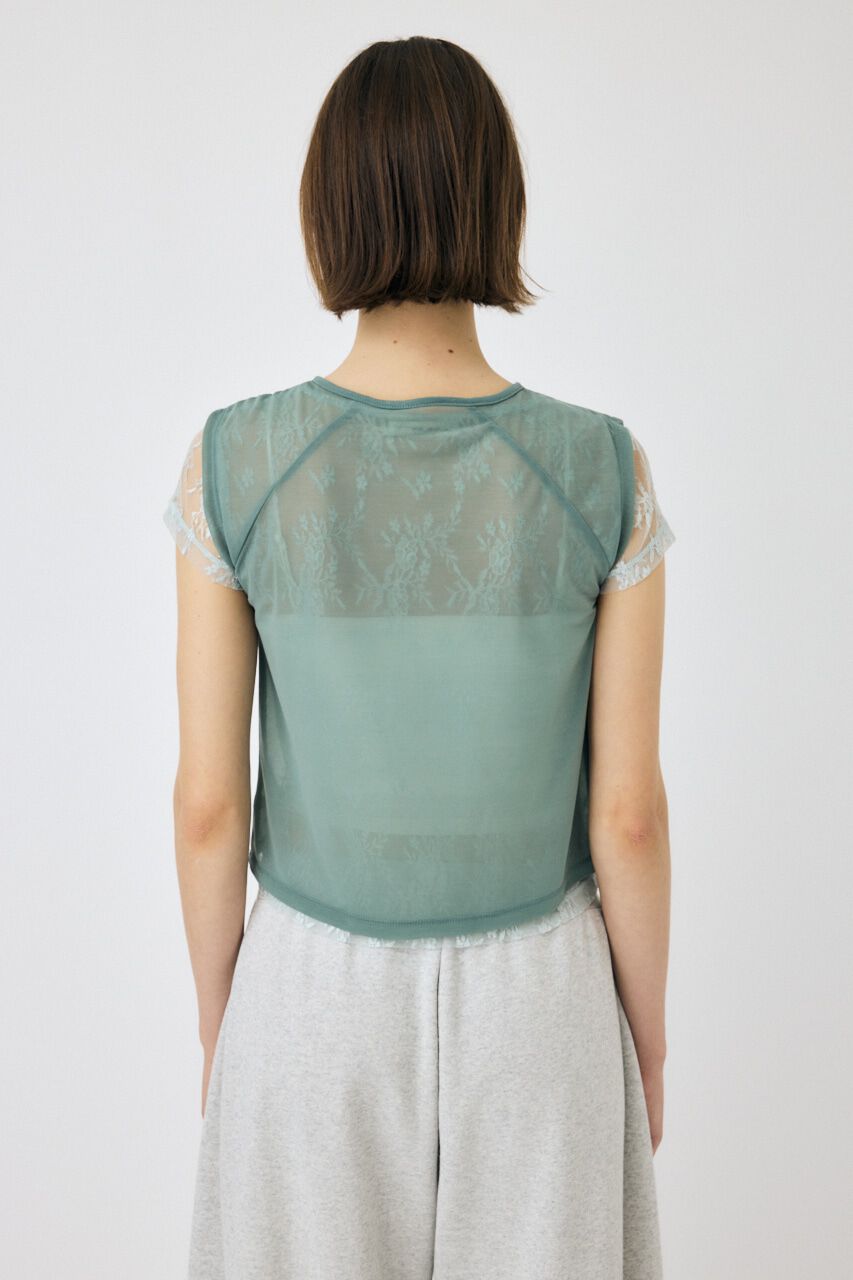 MOUSSY「LACE LAYERED OPEN NECK トップス」|Tシャツ・カットソー|