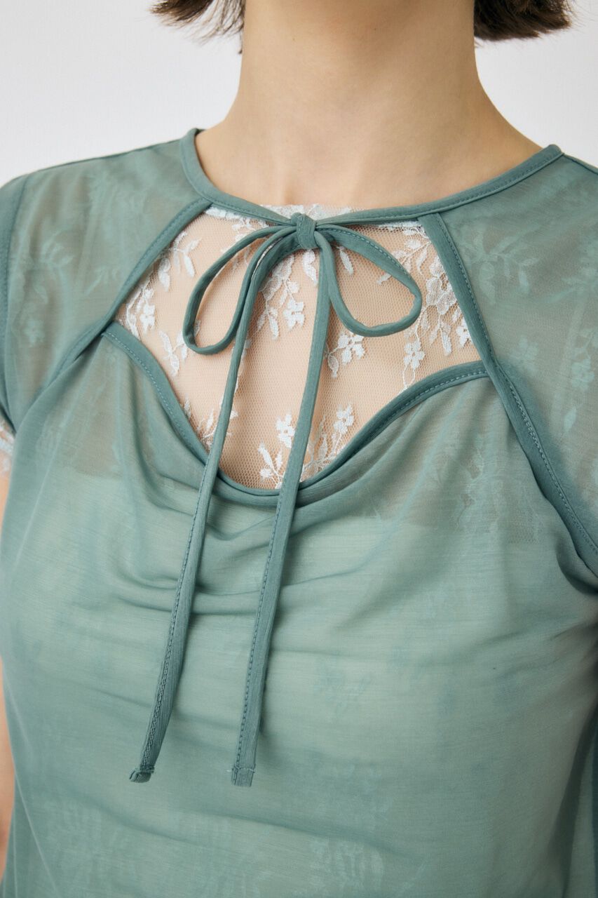 MOUSSY「LACE LAYERED OPEN NECK トップス」|Tシャツ・カットソー|