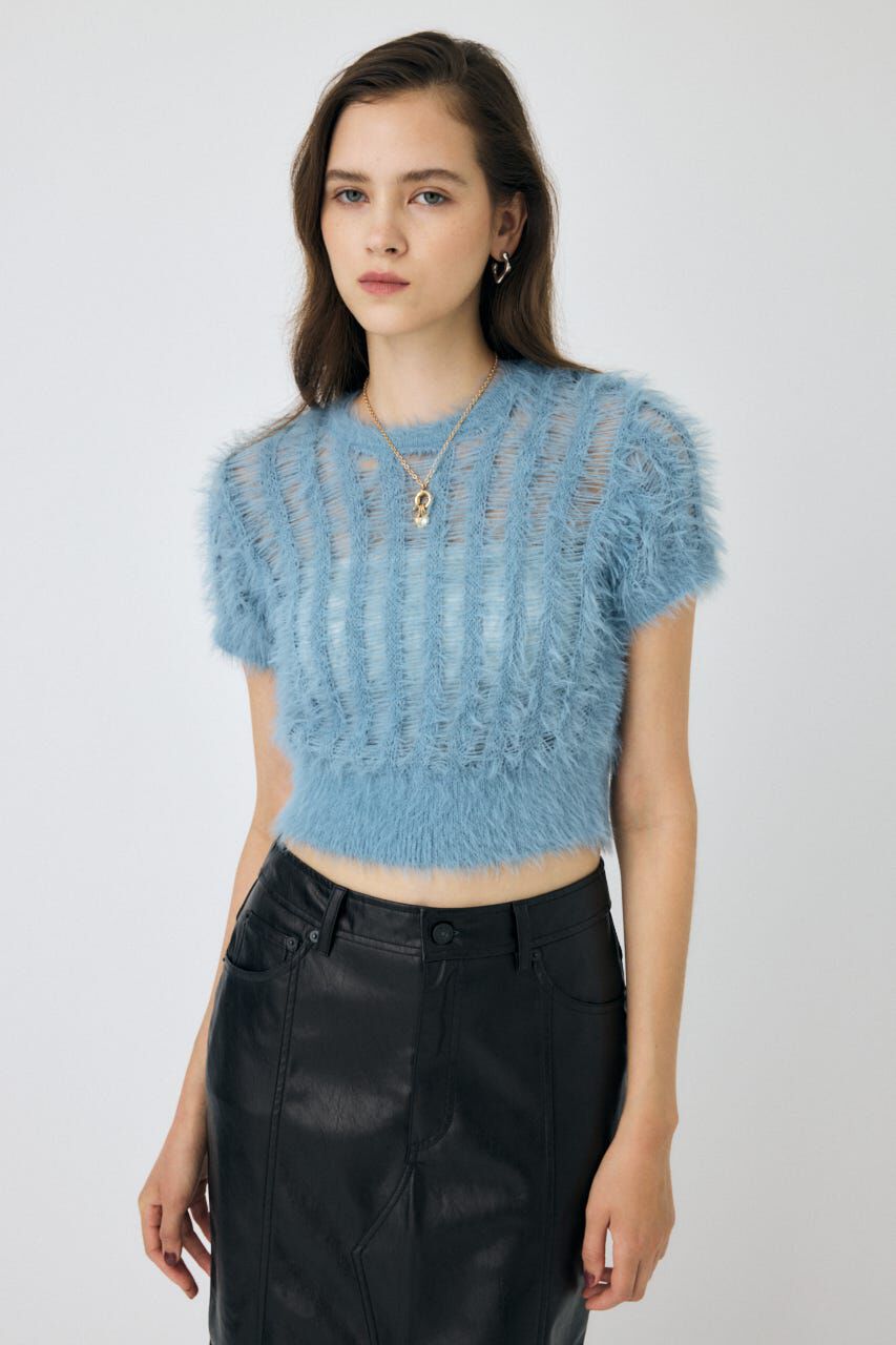 MOUSSY「SHEER SHAGGY ニット」|ニット・セーター|L/BLU1