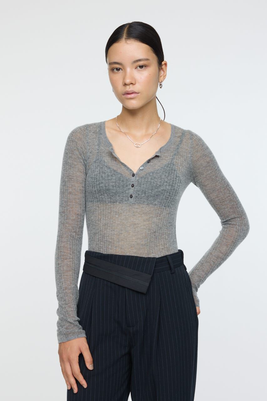 MOUSSY「SHEER HENRY NECK ニットトップス」|ニット・セーター|