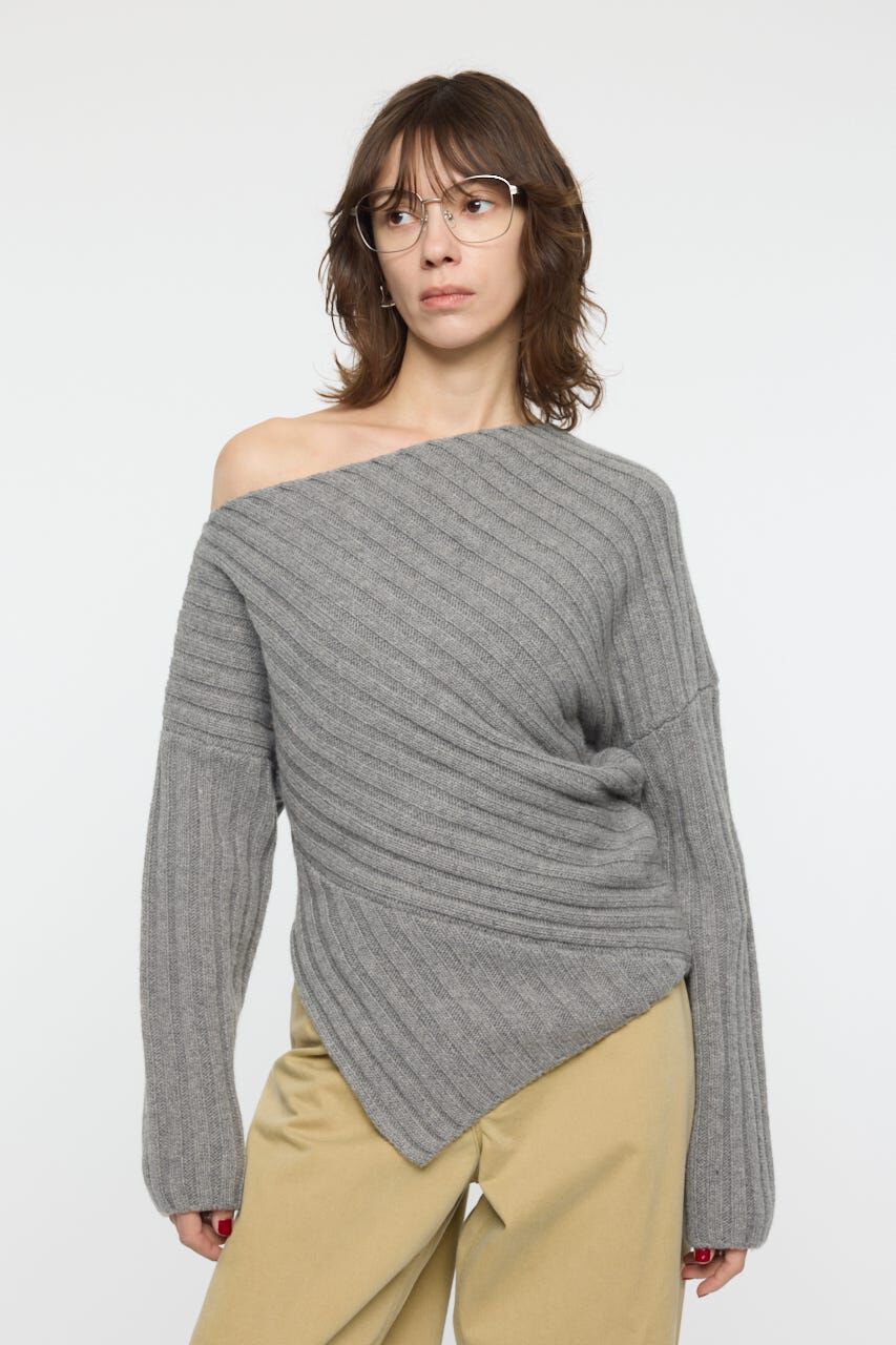 MOUSSY「ASYMMETRY RIB ニット」|ニット・セーター|T.GRY