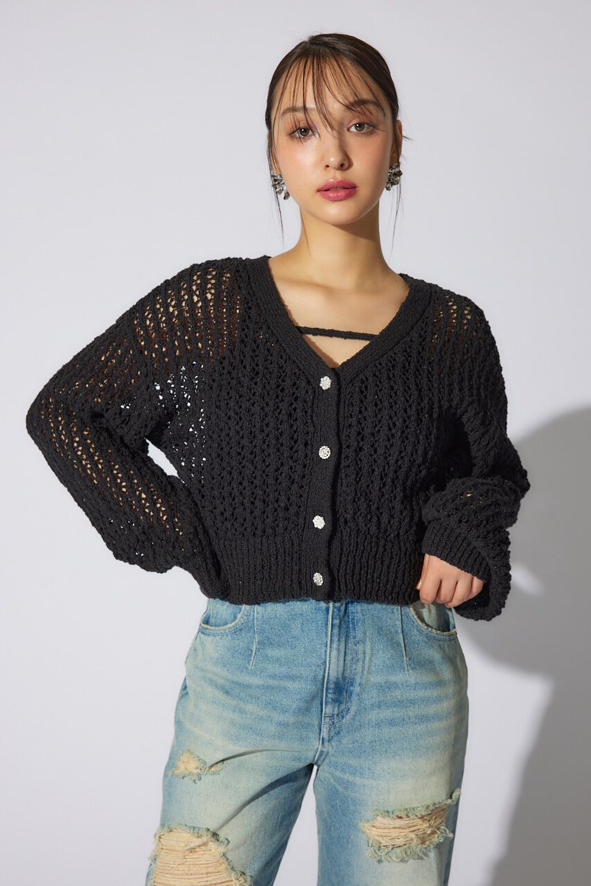 rienda「ビジューニットカーディガン」|カーディガン|BLK