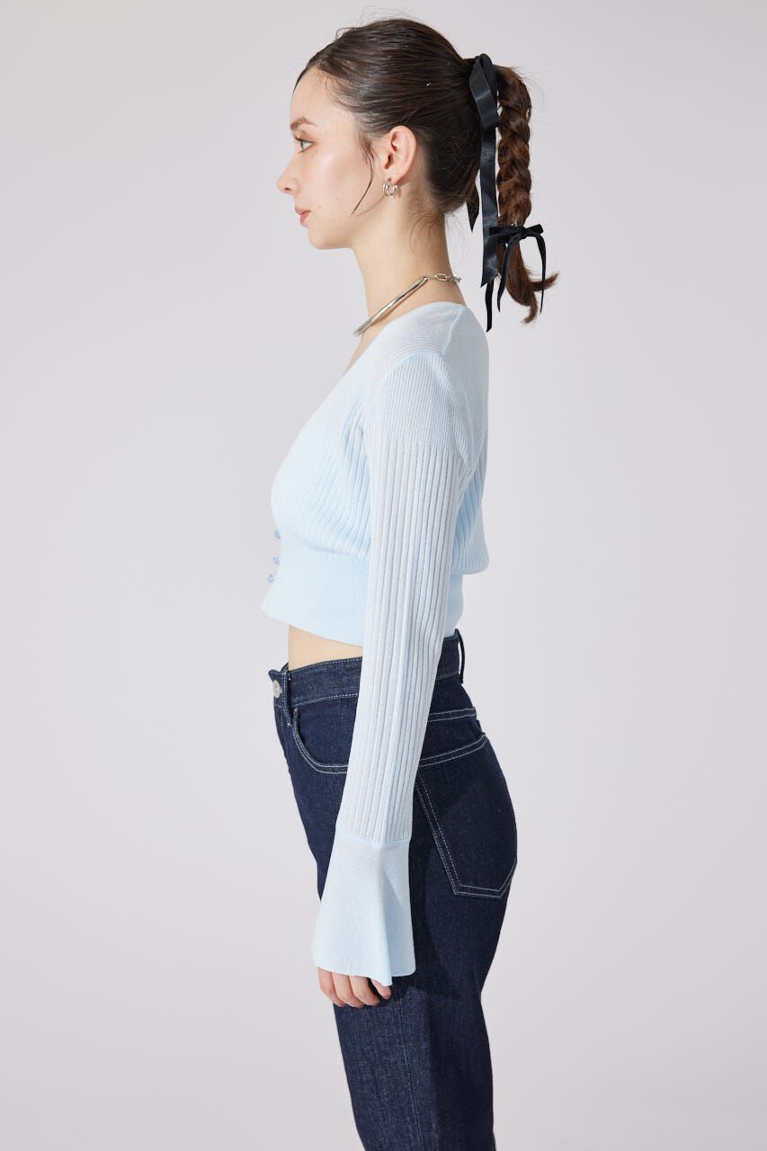 rienda「クロップドフレアスリーブシアーニットカーディガン」|カーディガン|