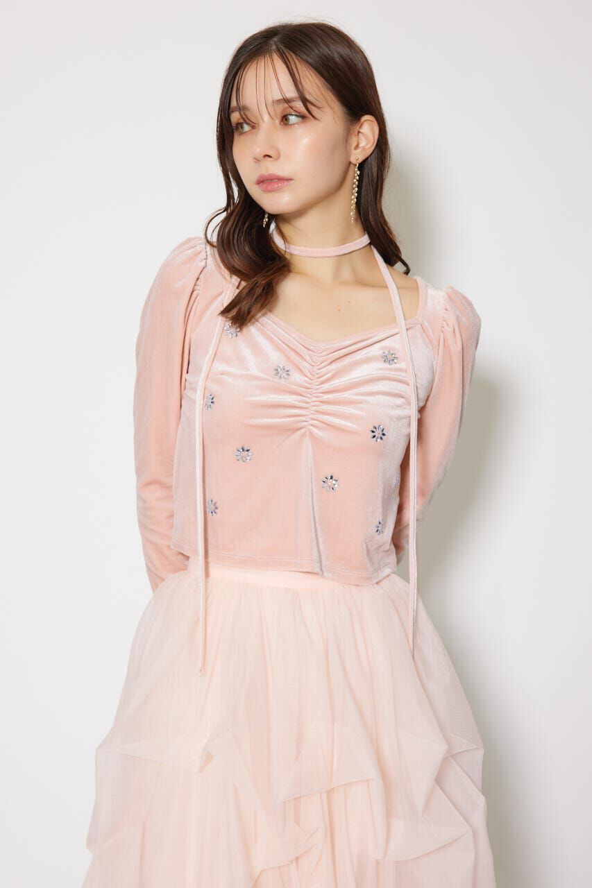 rienda「チョーカーセットフラワービジューベロアトップス」|Tシャツ・カットソー|