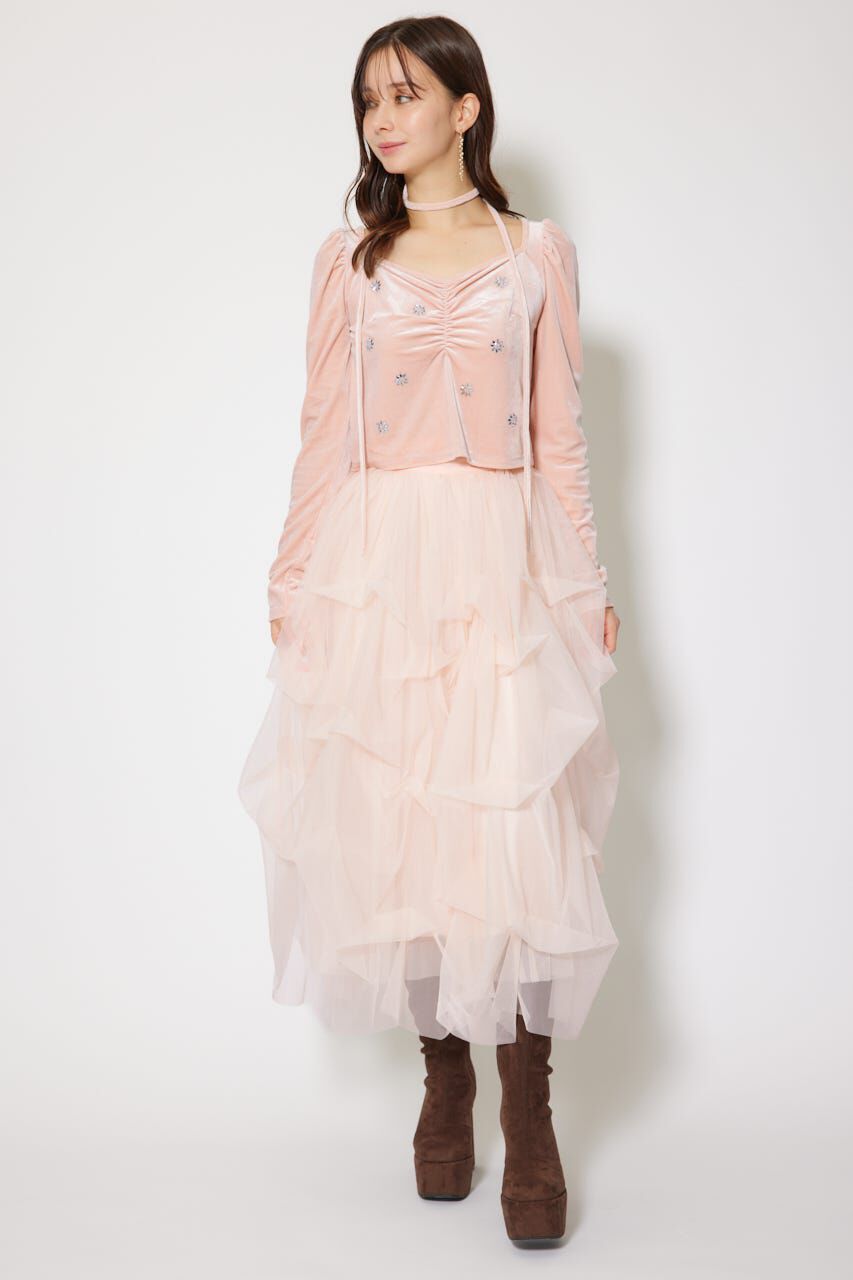 rienda「チョーカーセットフラワービジューベロアトップス」|Tシャツ・カットソー|