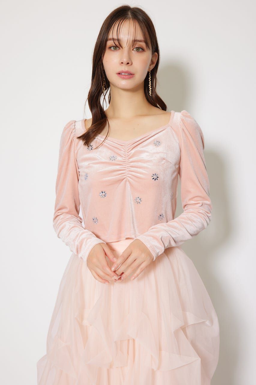 rienda「チョーカーセットフラワービジューベロアトップス」|Tシャツ・カットソー|