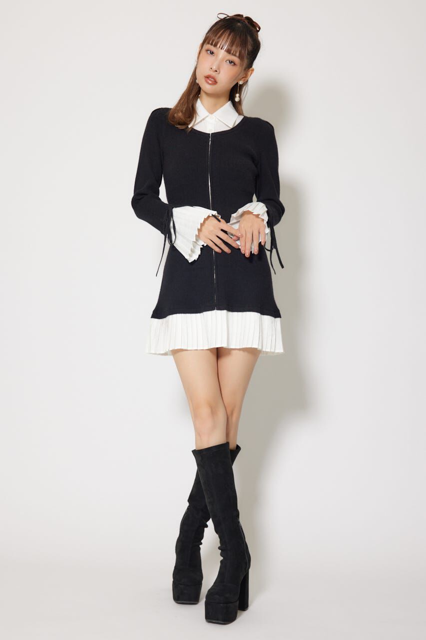 rienda「レイヤードパターンシャツニットミニワンピース」|ワンピース|