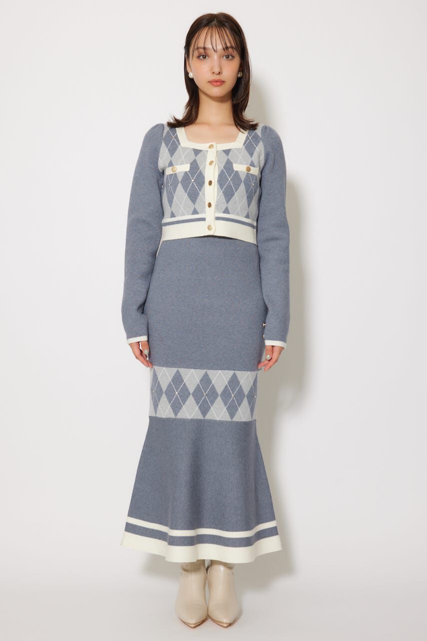 rienda「アーガイルバイカラーカーディガンセットニットワンピース」|ワンピース|