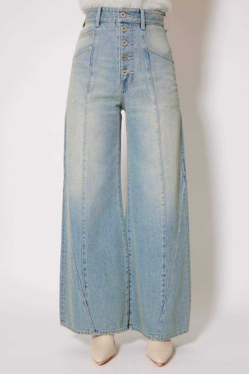 rienda「フロントボタンデザインハイウエストデニムパンツ」|デニム|