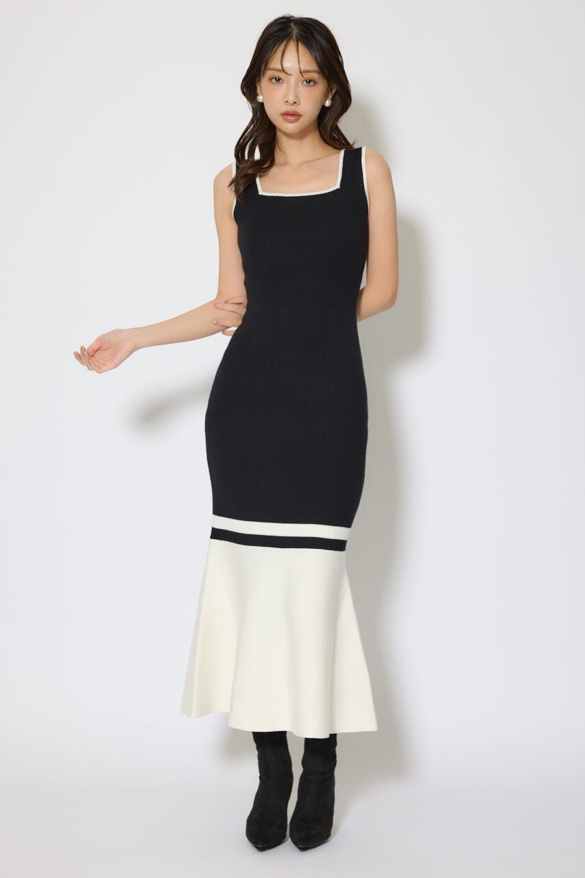 rienda「バイカラーカーデセットニットワンピース」|ワンピース|