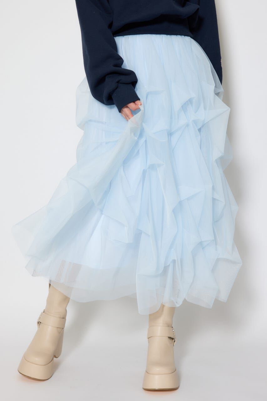 rienda「ランダムタックチュールスカート」|スカート|L/BLU1