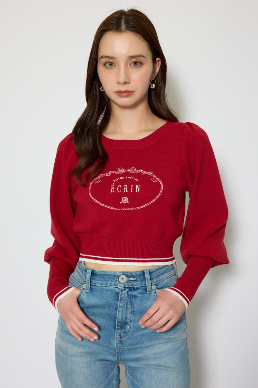 rienda「ロゴニットトップス」|ニット・セーター|RED