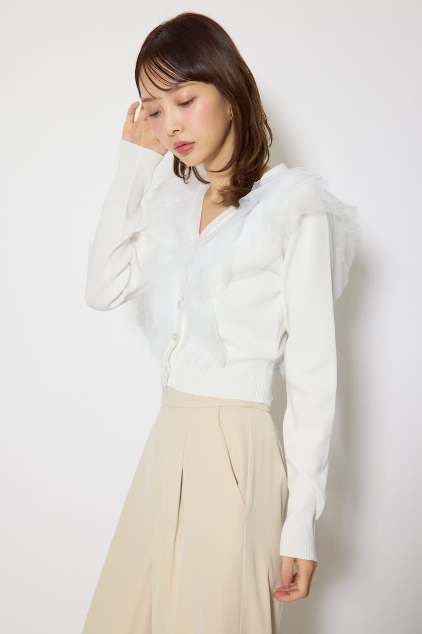 rienda「フリルチュールニットカーディガン」|Tシャツ・カットソー|