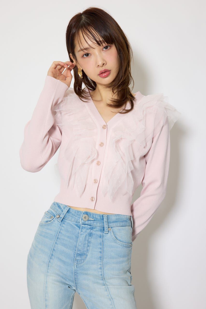 rienda「フリルチュールニットカーディガン」|Tシャツ・カットソー|PNK
