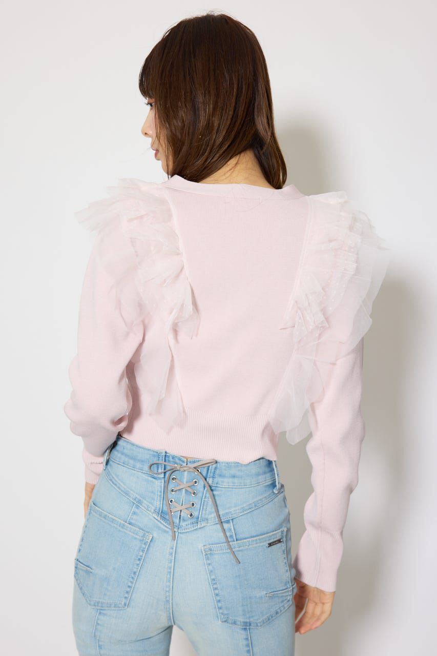 rienda「フリルチュールニットカーディガン」|Tシャツ・カットソー|