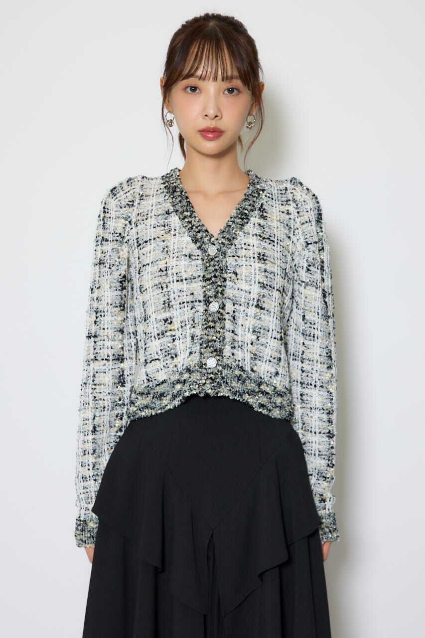 rienda「ツイードニットカーディガントップス」|ニット・セーター|