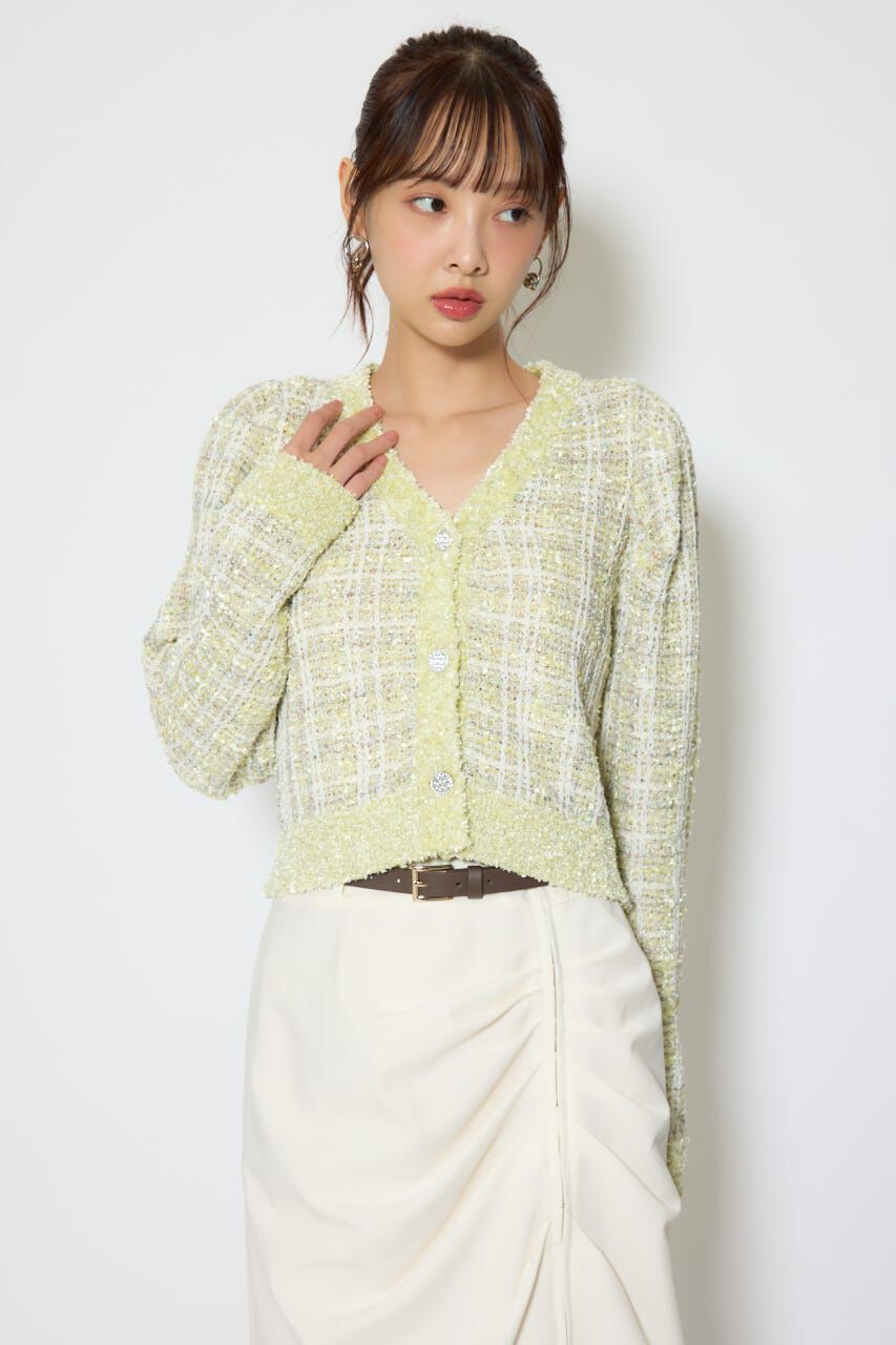 rienda「ツイードニットカーディガントップス」|ニット・セーター|