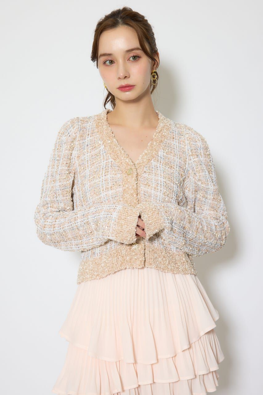 rienda「ツイードニットカーディガントップス」|ニット・セーター|BEG