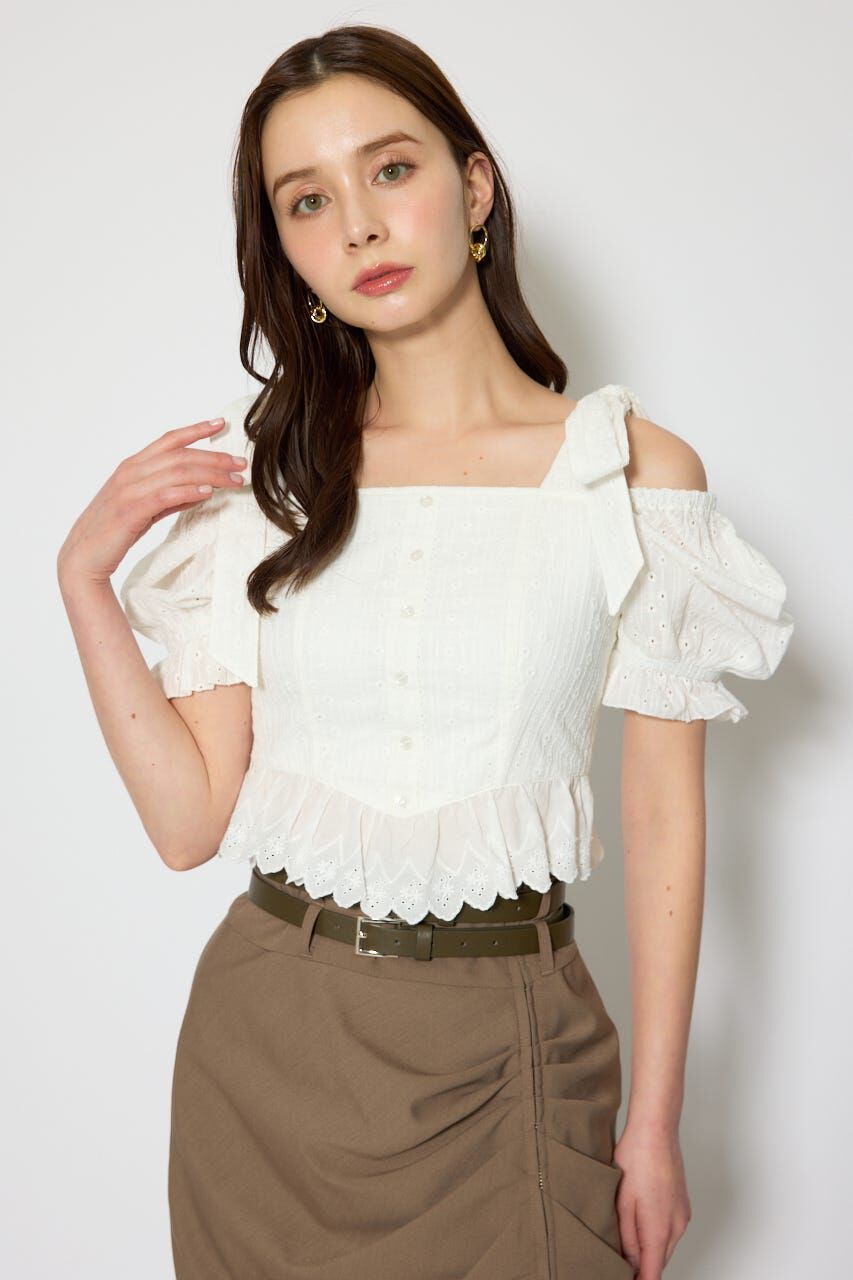 rienda「コットンレースブラウス」|シャツ・ブラウス|WHT