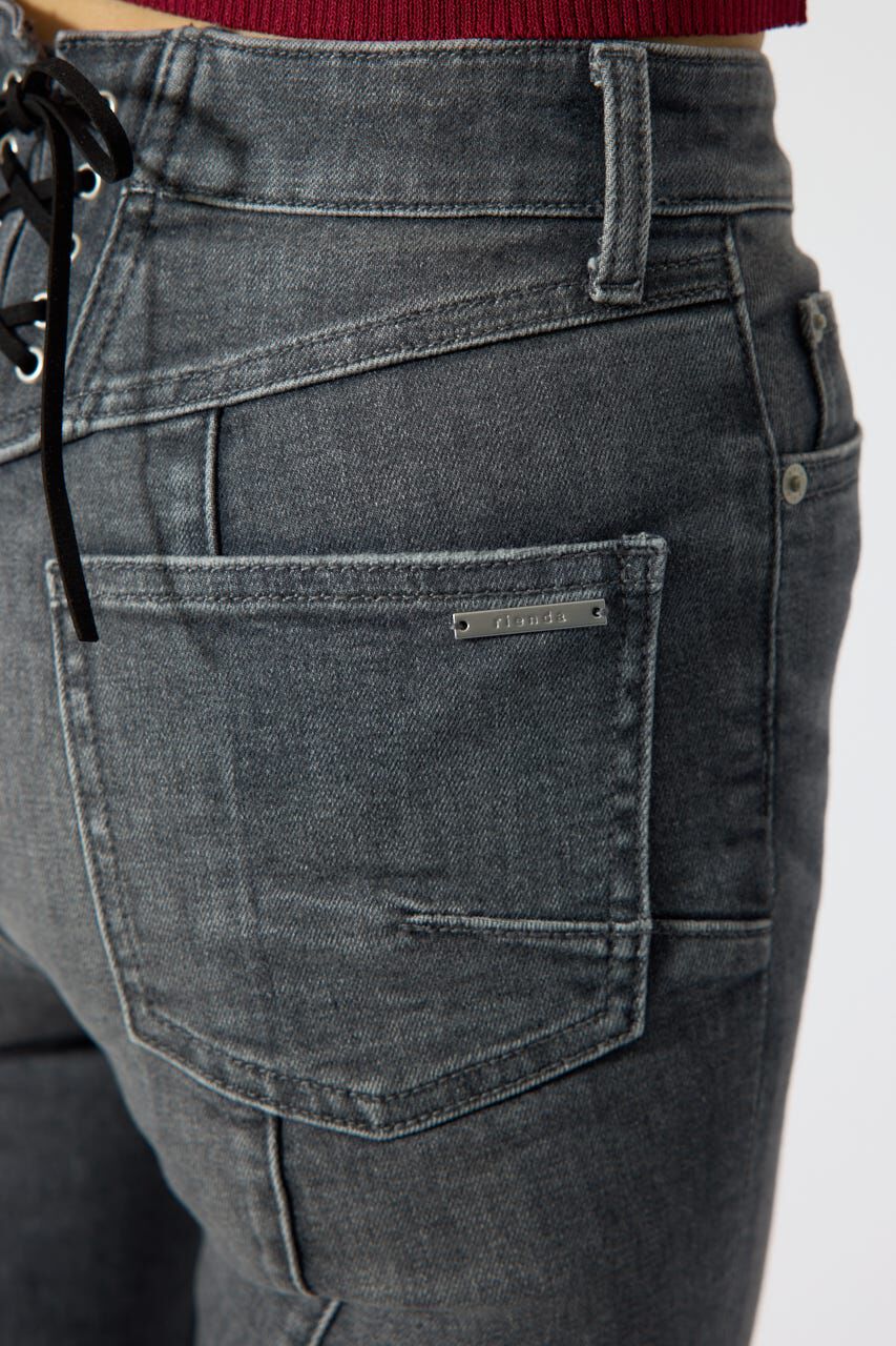 rienda「レースアップハイウエストデニムパンツ」|デニム|