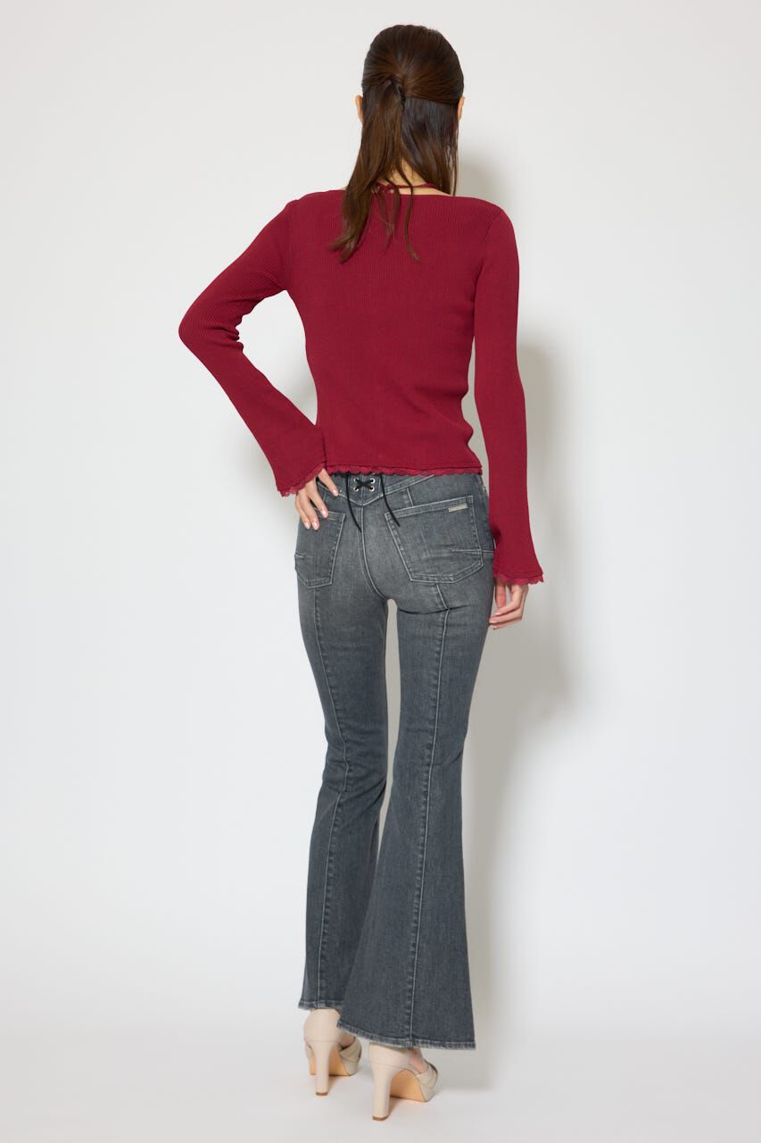 rienda「レースアップハイウエストデニムパンツ」|デニム|