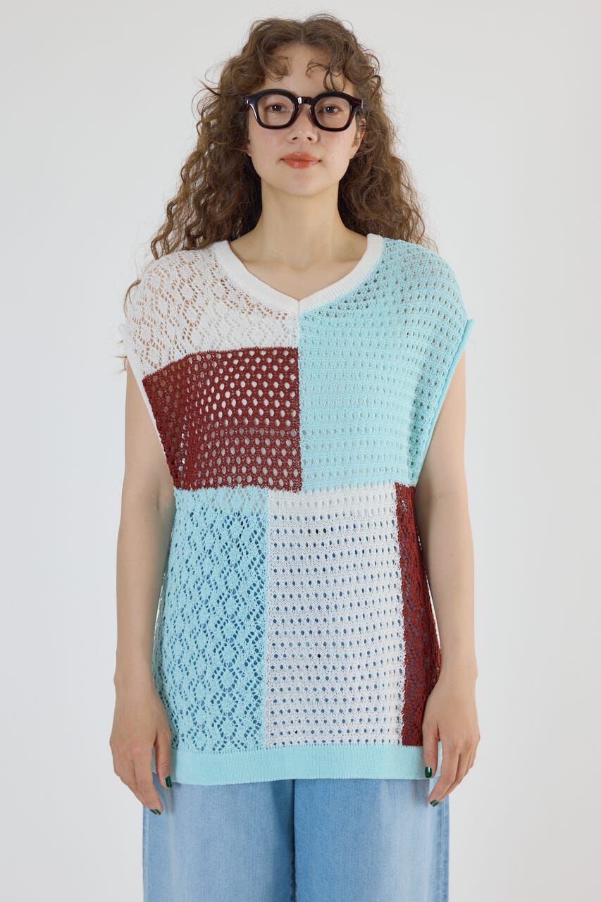 RODEO CROWNS「2WAY パッチワークニットベスト」|タンクトップ|