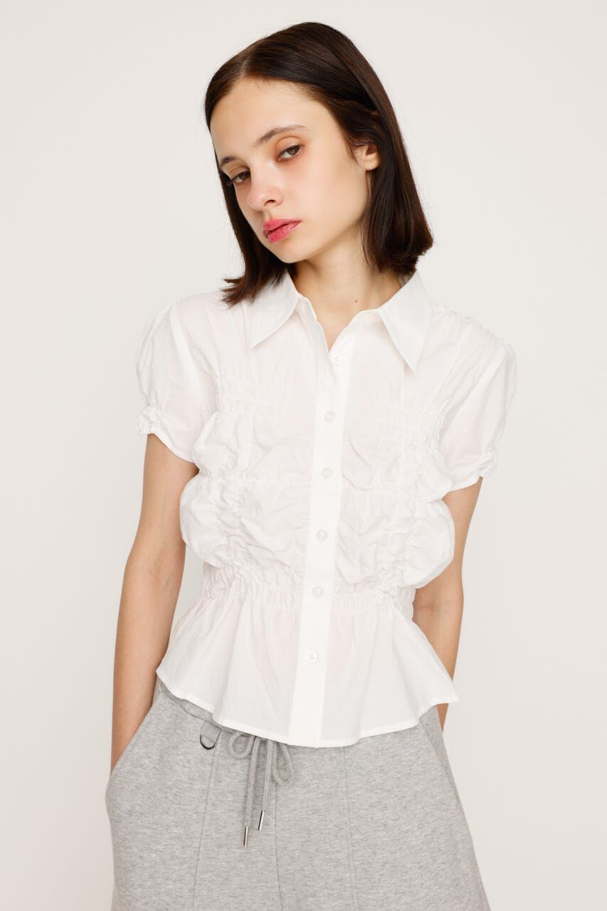 SLY「RANDOM SHIRRING S／SLEEVE トップス」|シャツ・ブラウス|WHT