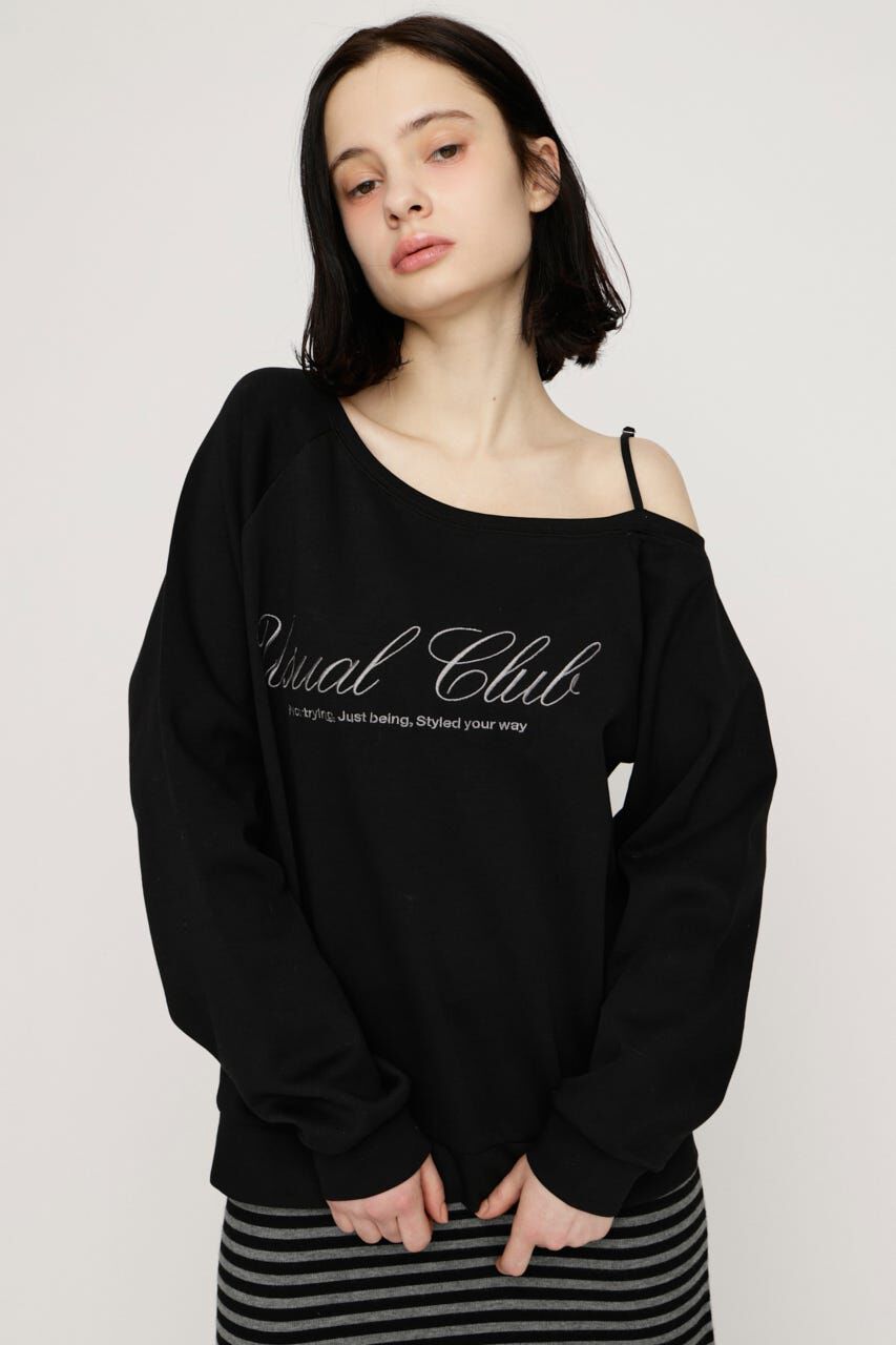 SLY「OFF SHOULDER LOGO トップス」|Tシャツ・カットソー|BLK