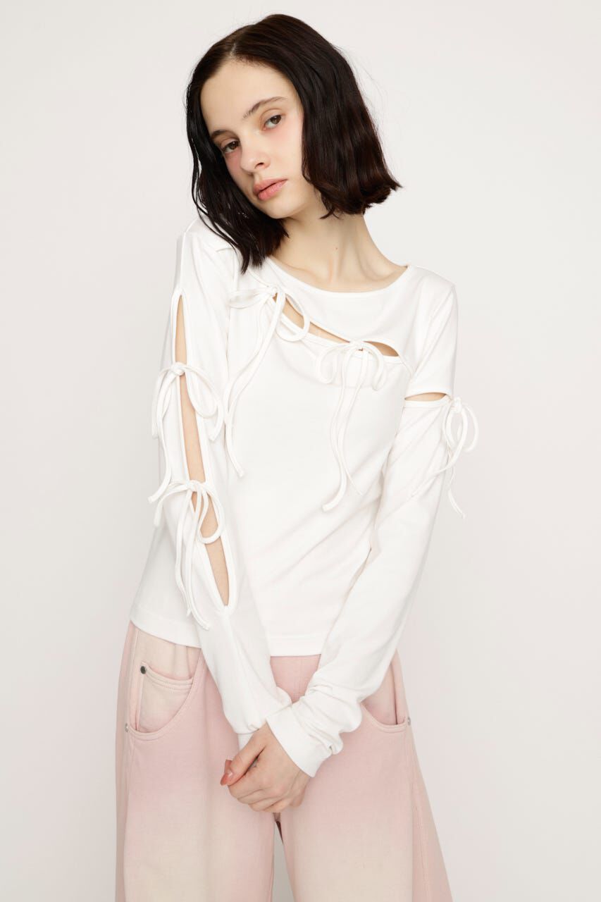 SLY「CUT OUT RIBBON トップス」|Tシャツ・カットソー|
