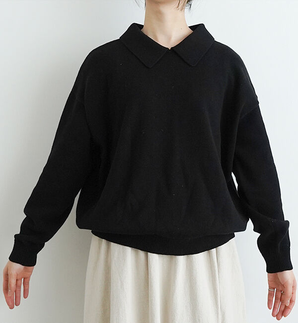 休日と詩「休日のやさしい襟のニット」|ニット・セーター|ブラック