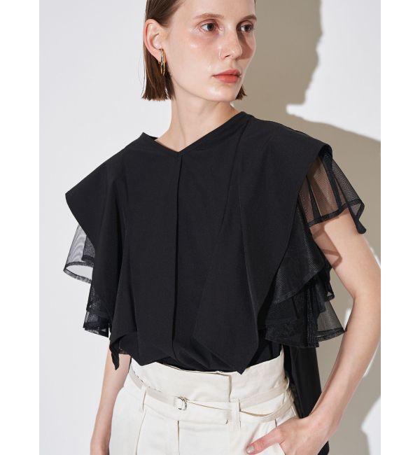 ELENDEEK「MESH LAYERED SLEEVE BL」|シャツ・ブラウス|ブラック
