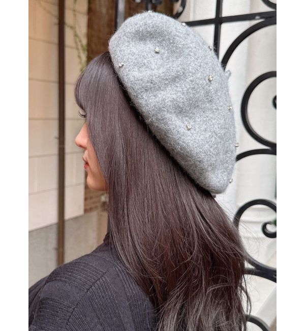 RESEXXY「ビジューポイントベレー帽」|ハンチング・ベレー帽|グレー