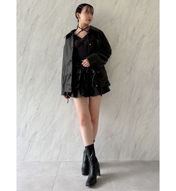 dazzlin「【SETUP】カフスリボンフェイクレザージャケット※セットアップ対応」|ブルゾン・スタジャン|