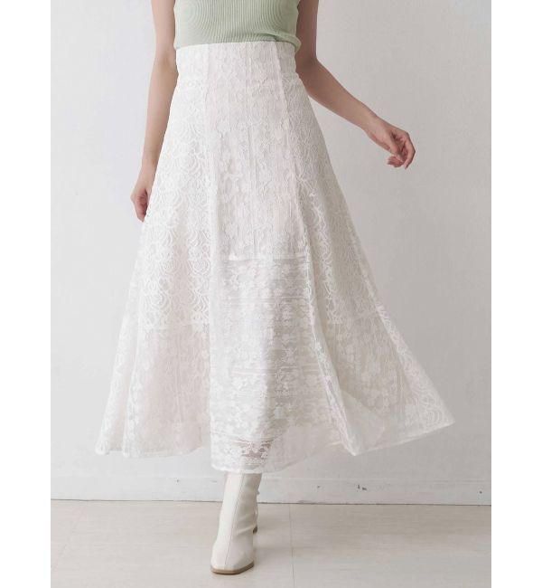 MERCURYDUO「レースパッチワークフレアスカート」|スカート|オフホワイト