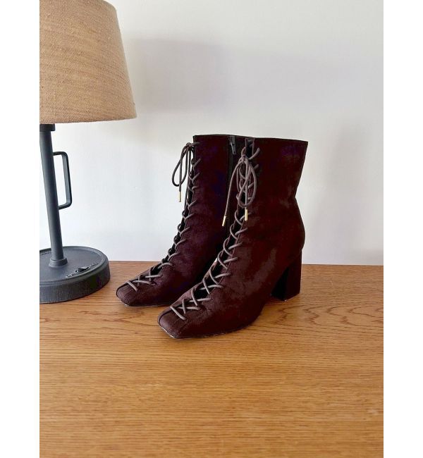 MERCURYDUO「レースアップフェイクスエードブーツ」|ショートブーツ|