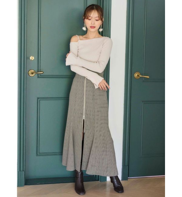 MERCURYDUO「アシメパールチェーンワンショルニット」|ニット・セーター|