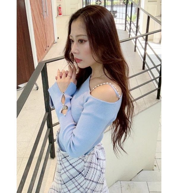 MERCURYDUO「アシメパールチェーンワンショルニット」|ニット・セーター|