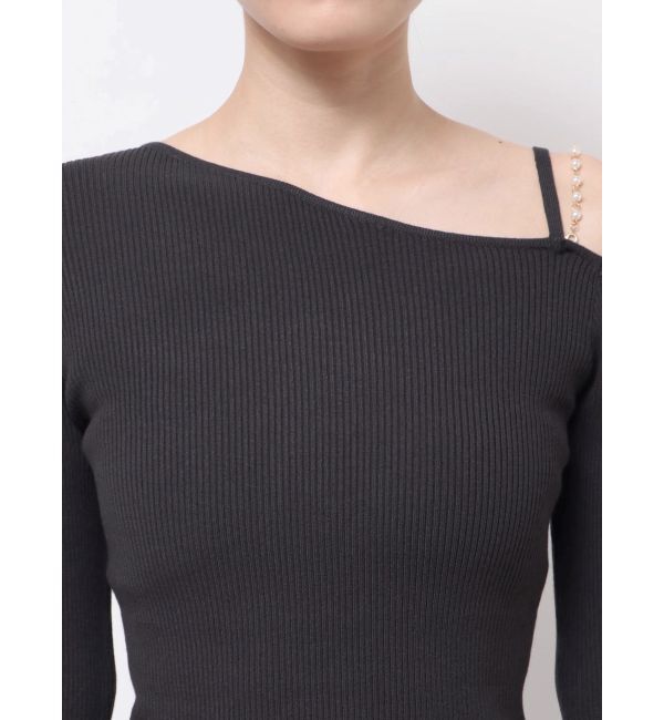 MERCURYDUO「アシメパールチェーンワンショルニット」|ニット・セーター|