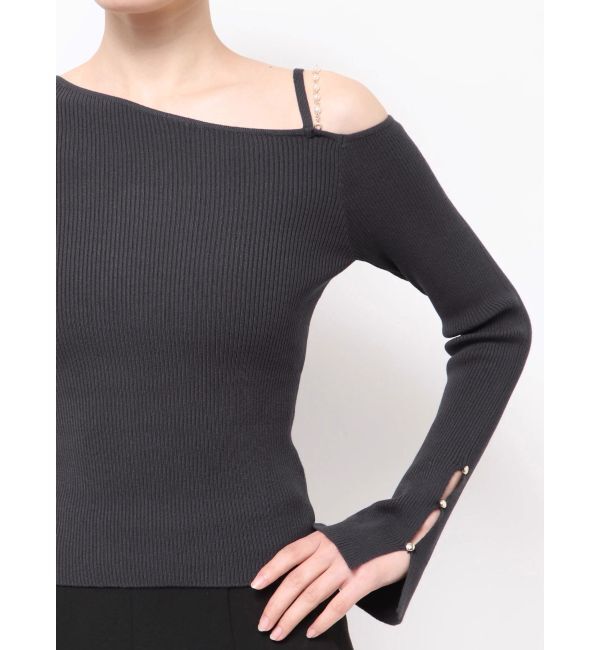 MERCURYDUO「アシメパールチェーンワンショルニット」|ニット・セーター|