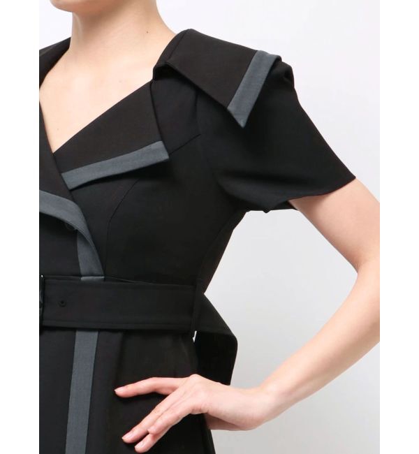 MERCURYDUO「バイカラーハーフスリーブトレンチフレアワンピース」|ワンピース|