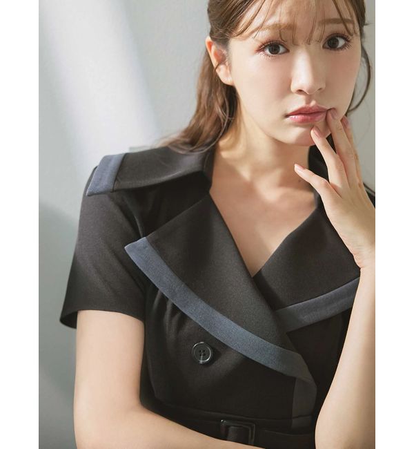 MERCURYDUO「バイカラーハーフスリーブトレンチフレアワンピース」|ワンピース|