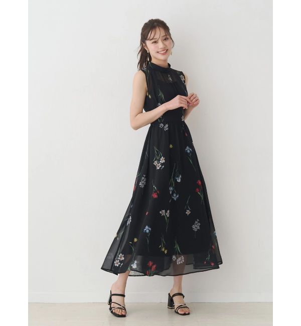 MERCURYDUO「花柄バックレースアップワンピース」|ワンピース|ブラック