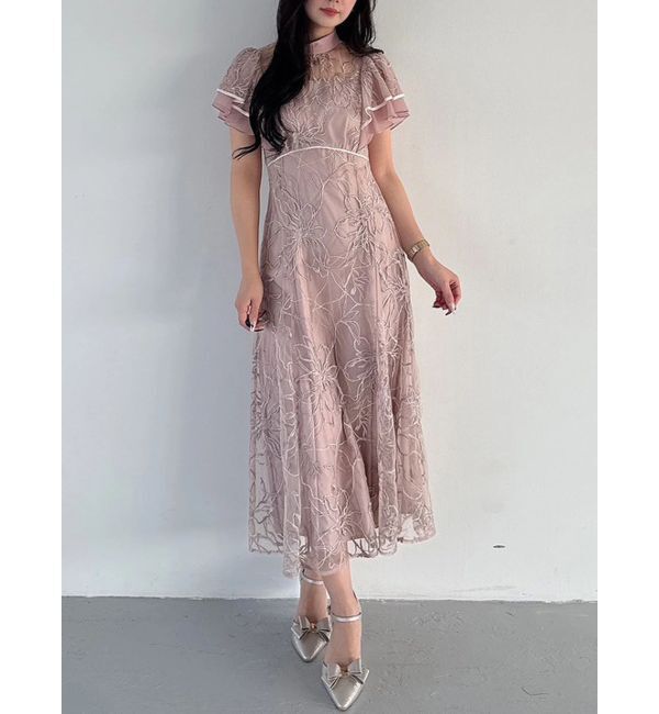 MERCURYDUO「エンブロイダリーラッフルワンピース」|ワンピース|ベビーピンク