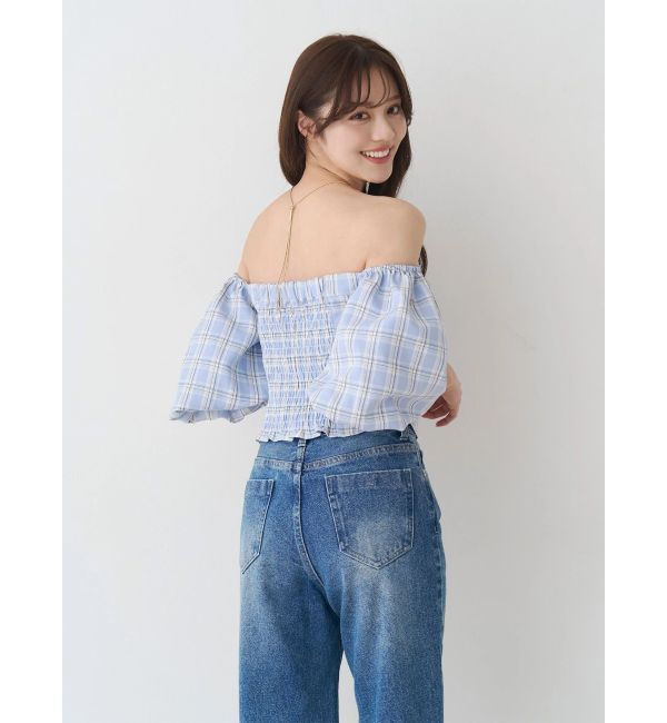 MERCURYDUO「2WAYチェックオフショルベアブラウス」|シャツ・ブラウス|
